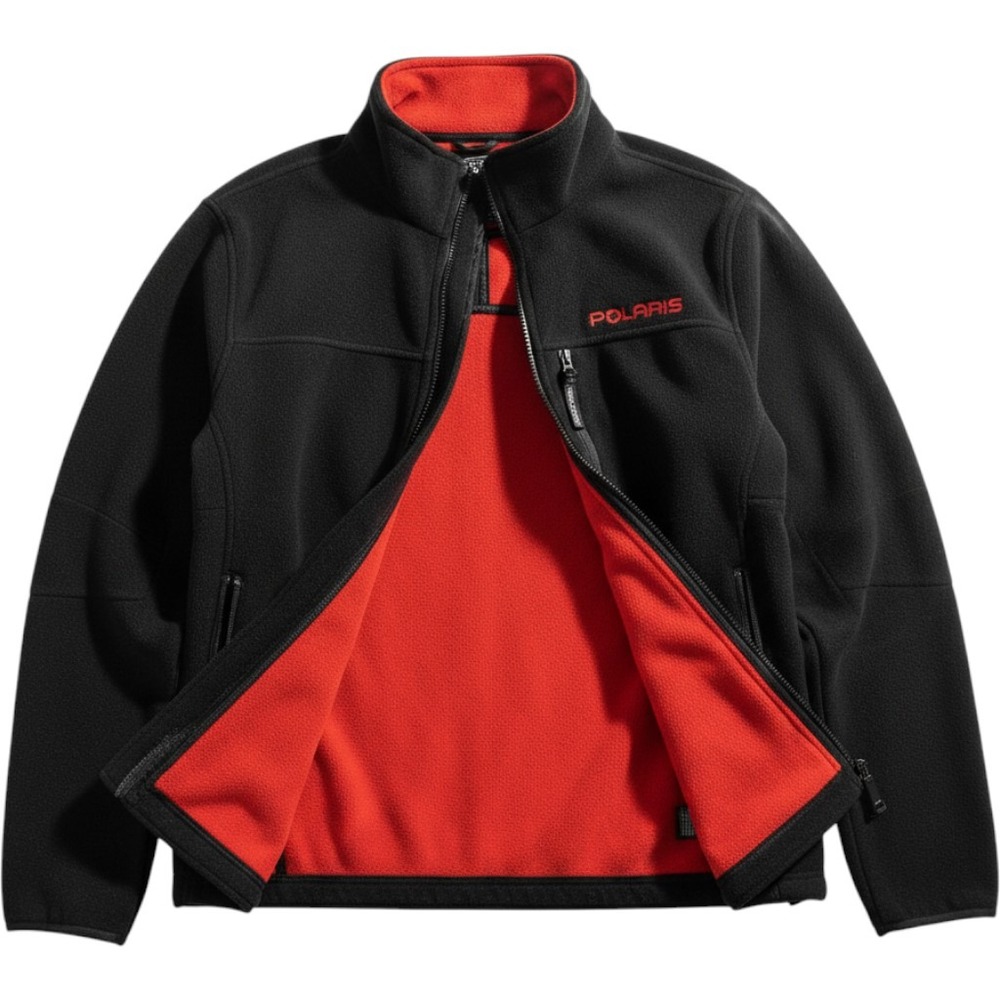 Polaris Black Fleece Jacket Full Zip Red Lined Men's Size LG